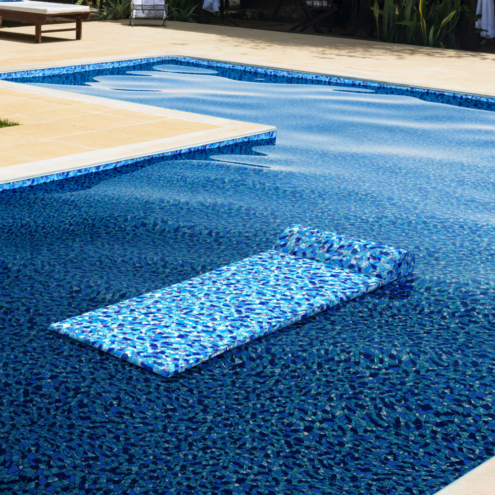 
                  
                    Load image into Gallery viewer, Beautiful Beach Glass pool float in pool with a matching luxury liner.
                  
                