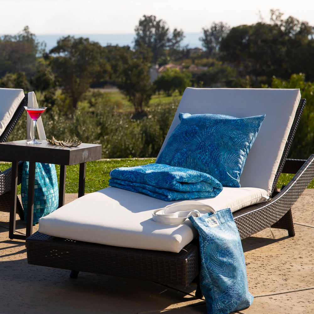 
                  
                    Load image into Gallery viewer, Poolside relaxing with Palm Springs Pillow Covers, Beach Towels, and Totes.
                  
                