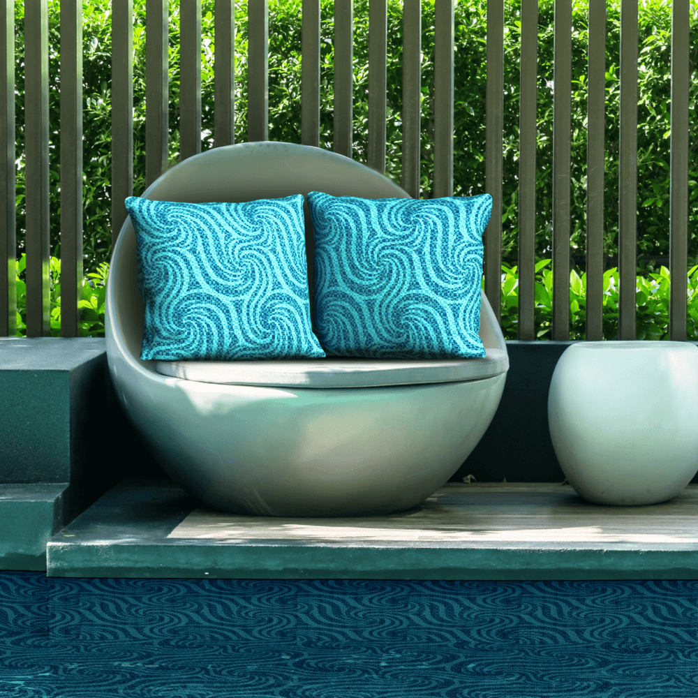
                  
                    Load image into Gallery viewer, Poolside seating featuring Azura pillow covers
                  
                