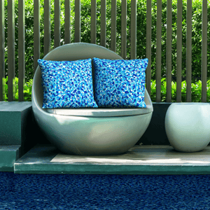 
                  
                    Load image into Gallery viewer, Poolside seating featuring Beach Glass pillow covers
                  
                