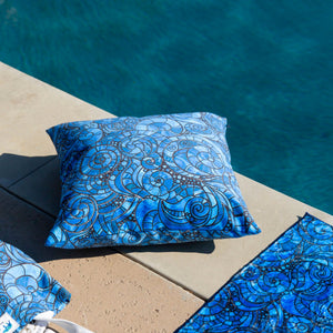 
                  
                    Load image into Gallery viewer, Poolside relaxing with Maya Pillow Covers and Beach Towels.
                  
                