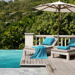 Resort living with Azura Pillow covers and Beach Towels.